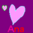 Purple background with four identical pink heart icons, each paired with a small green-outlined heart and the text 'Ana' in red below.