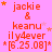 A pink background displays repeated text and star symbols in orange, with animated changes to the position of small stars around 'jackie' and 'keanu'.