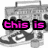A four- displays a boombox, heart outline, and text fragments with pixelated effects