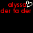 Red pixelated text 'alyssa' with a white heart symbol above the second 's', repeated below as 'der fa der der fa der' on black background.