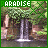 A static image of a waterfall with green foliage above and brown rock behind, water flowing into a pool below, and the word 'PARADISE' in green pixelated text at the top.