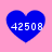 Four blue heart shapes on a pink background, each containing white pixelated text reading 42508.