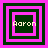 Four square display a name within nested pink and dark green borders, each showing a different arrangement of the text and borders