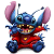 Pixelated blue cartoon alien with large pink ears, antennae, and red outfit standing in a dynamic pose against white background.