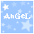 A 2-frame animated contact sheet showing a pixelated 'AnGeL' text on a light blue starry background with varying opacity between frames.