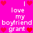 Pixelated pink background with repeated white text 'I love my boyfriend grant' and red heart symbols in a pattern
