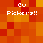 Pixelated orange and red background with repeated white text "Go Pickers!!" in four quadrants