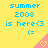 Yellow background with blue pixelated text reading 'summer 2008 is here<3 (=)' and pink triangular icons containing yellow hearts.