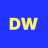 Yellow pixelated 'DW' letters on solid blue background with slight gray aliasing around edges.