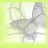 Animated sequence showing a butterfly icon with changing green starburst symbols and text labels beneath it on a light green background.