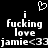 Black background with white pixelated text and a heart symbol, displaying 'i fucking love jamie<33' in two mirrored sections.