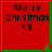 Red square icon with green border displaying 'Merry Christmas' text and '<3' symbol, featuring a small green tree in the bottom-right corner.