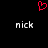 Red pixelated heart symbol above two identical white text 'nick' labels on black background.