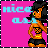 Pixelated character with orange skin and black hair stands against pink background, wearing black shorts and yellow top, with 'nice ass' text in light blue.