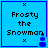Four identical blue square with black text 'Frosty the Snowman' and small pixelated snowmen icons, each bordered by a thin dark blue line