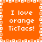 Orange background with white pixelated text reading "I love orange TicTacs!" repeated in four quadrants, bordered by a white and orange pixelated frame.