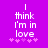 Purple background with white pixelated text reading "I think I'm in love" and five pink plus signs below, showing animation where the rightmost plus sign changes from solid to outlined.