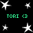 A black background displays multiple white star shapes in various sizes and positions, with green text reading "TORI <3" repeated twice.
