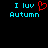 Pixelated text displays 'I luv' above 'Autumn' with a red heart symbol replacing the 'o' in 'love' on the left side, while the right side shows identical text without the heart.