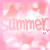 Pink and white cloud-patterned background with repeated 'summer' text in light pink, each followed by two small red hearts.
