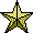 A pixelated star icon transitions from full size to a tiny fragment , maintaining yellow and dark green colors