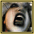 A 4x3 contact sheet of animated frames showing a pixelated face with mouth open and changing text overlays in yellow and red block letters.