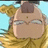 Pixelated anime-style character with closed eyes and a small mole on the forehead, wearing glasses and a yellow garment, next to black background with white text.