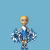 Animated contact sheet of a cheerleader character in blue and white uniform performing various poses with pom-poms against light blue background.