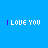 Blue background displays six 'I LOVE YOU' text icons with pixelated white letters and purple accent on the 'O', arranged in three of two