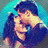 Pixelated image of two figures in a close embrace, one with dark hair and the other with light-colored hair against a blue background.