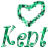 Static 48x48 pixel buddy icon featuring a green heart outline above stylized text reading "K EOI!" on white background with subtle dithering.