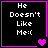 Four identical black square with pink borders display white text "He Doesn't Like Me:(" and a single pink heart that changes to two pink hearts in the top-right