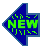 Blue arrow-shaped icon with green 'NEW' text and pixelated green accents on left side, solid blue arrow on right side.