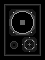 Pixelated black-and-white icon with circular and square elements, showing animation where a central square expands into a four-lobed shape while a lower square gains a cross pattern.