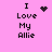 Pixelated text "I Love My Allie" on pink background with animated heart and starburst symbols replacing static icons.