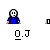 Pixelated character in blue outfit with white head, performing sequential actions including hand gestures and emitting small orange/yellow particles beneath.