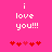 Pixelated pink background with white text 'i love you!!!' and red heart symbols below, showing animation of hearts changing positions.