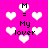 Bright pink background with white pixelated hearts and black text reading "M = My lover" in four locations.