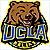 A 2x2 contact sheet of four animated frames showing a UCLA bear mascot logo with slight variations and a separate CoolBuddy.com text animation on blue background.