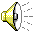 Pixelated speaker icon with yellow and white checkered cone, black center, green outline; gray background with scattered pixel fragments.