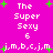 A static image with a bright pink background featuring repeated white text and green star shapes. The text reads "The Super Sexy 6" and "j.m.b.c.j.m" in pixelated font. Green stars are scattered across the background. The image has no visible animation or motion changes. The overall style is retro and pixelated, with a playful and vibrant aesthetic.