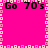 A bright pink square icon with repeating 'Go 70's' text and a pixelated border of alternating light pink and white squares.