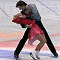 nine ice skating scenes showing pairs in various poses on an ice rink, including lifts and close embraces