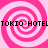 Four pink and white spiral patterns arranged in a with black text reading "TOKIO HOTEL" overlaid horizontally across the top and bottom