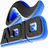 A pixelated icon featuring a stylized black and blue design with curved shapes, white highlights, and a dynamic swirling pattern against a transparent background.