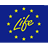 Blue background with yellow pixelated stars arranged in a circle around a central yellow pixelated symbol resembling a stylized letter or abstract shape.