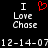 Black background displays white text 'I Love Chase' with a red pixelated heart symbol above the left 'Love', and date-like numbers at bottom.