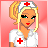 Animated contact sheet of a nurse-themed buddy icon with multiple frames showing character details and repeated text, displayed on a red gradient background.