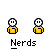 Pixelated character with white head and yellow torso, multiple instances of text bubbles above including HI, NICE, POCKET, PROTECTOR, THANKS, WELL...BYE, BYE.