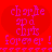 Red background with two identical heart-shaped text arrangements reading 'charlie and cindy forever!' in pink pixelated font.